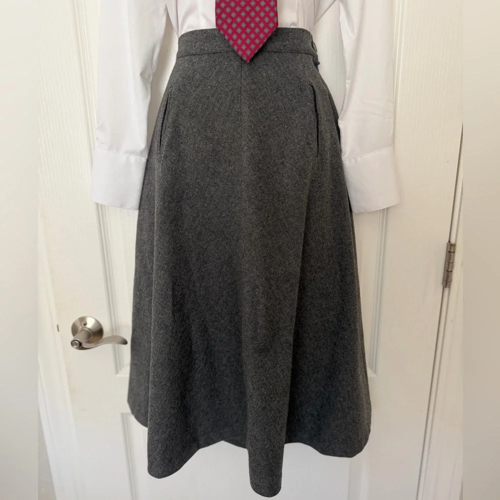 VTG 50s 60s Handmade Gray Wool Full A-Line Skirt, Size S